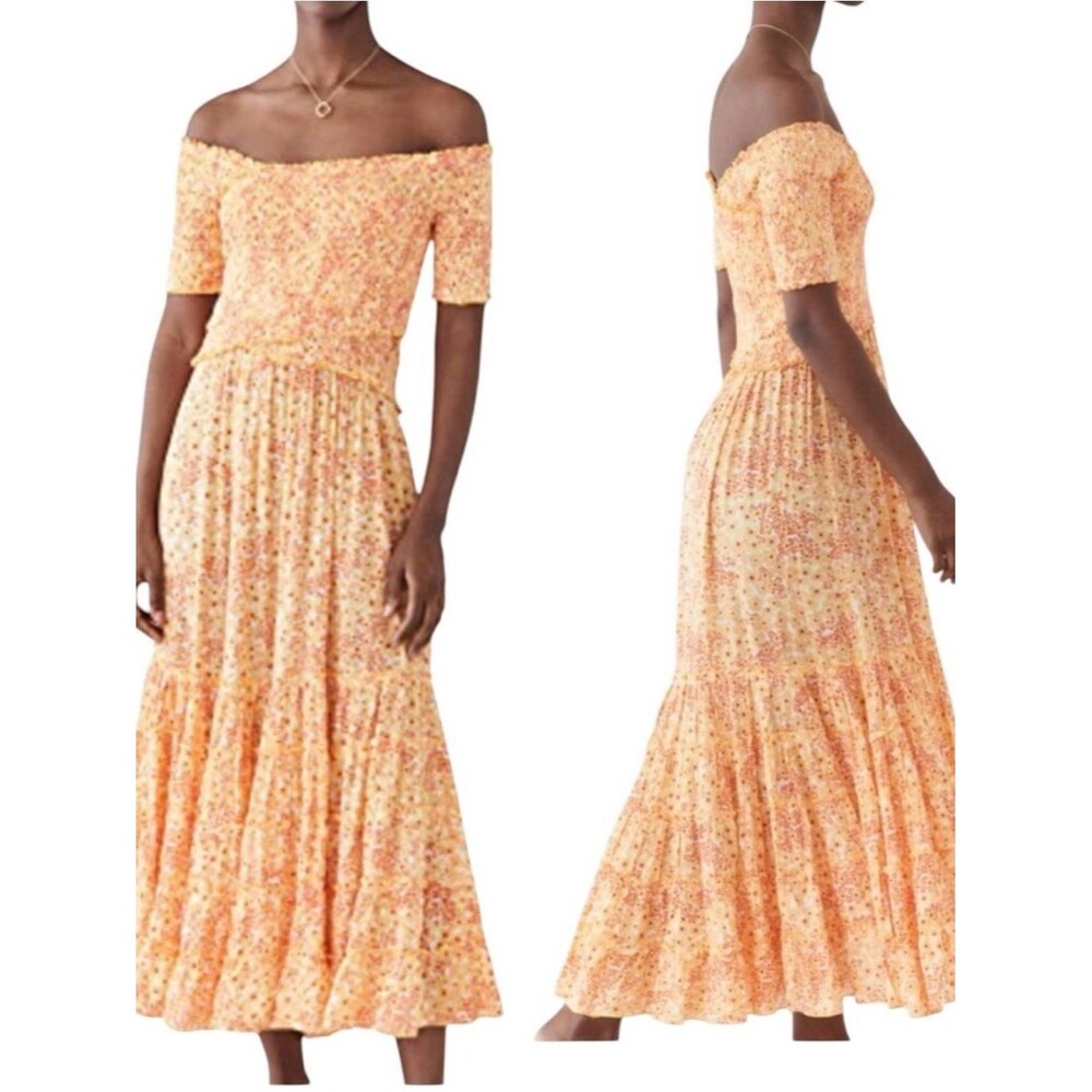 Poupette St Barth Like New Soldad Off-the-Shoulder Peach Apricot Dress L